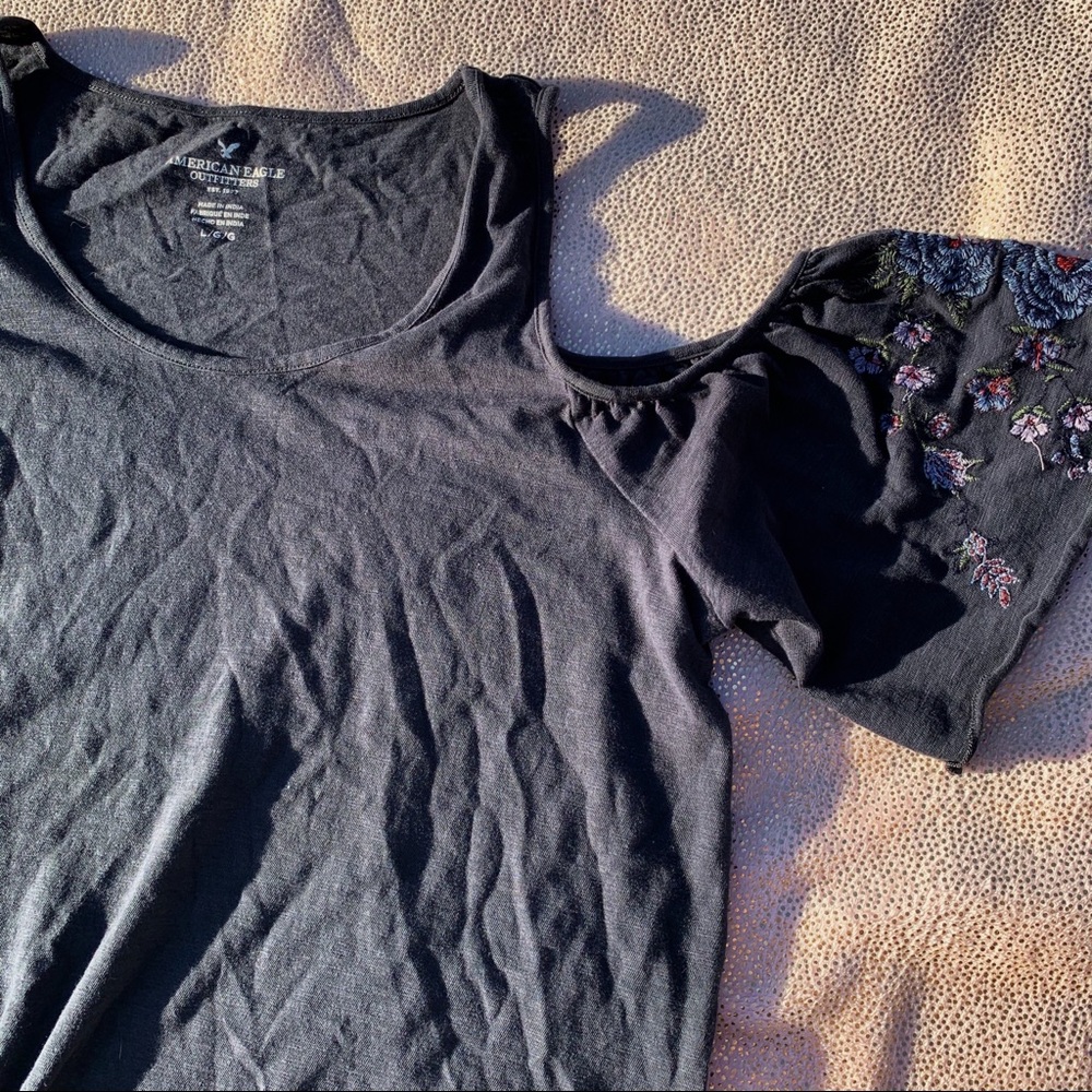 navy embroidered american eagle cold-shoulder top